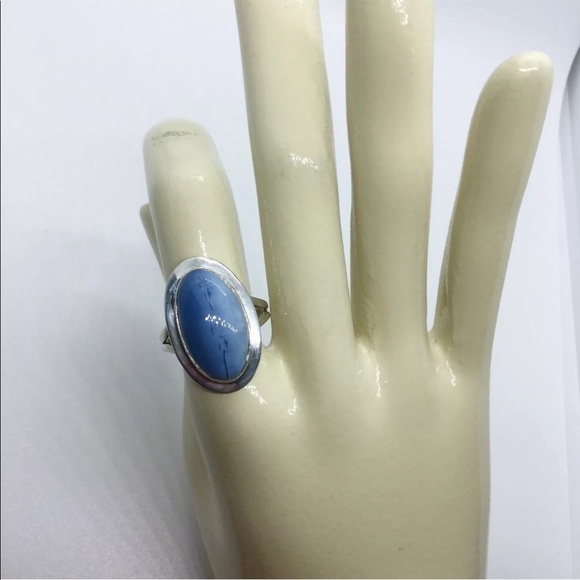 BLUE/ WHITE LACE AGATE STERLING SILVER OVAL RING - Picture 5 of 10
